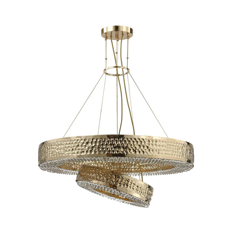 Ambrosi 2-Tier Round Brass Crystal Ring Chandelier-MEET LIGHTING