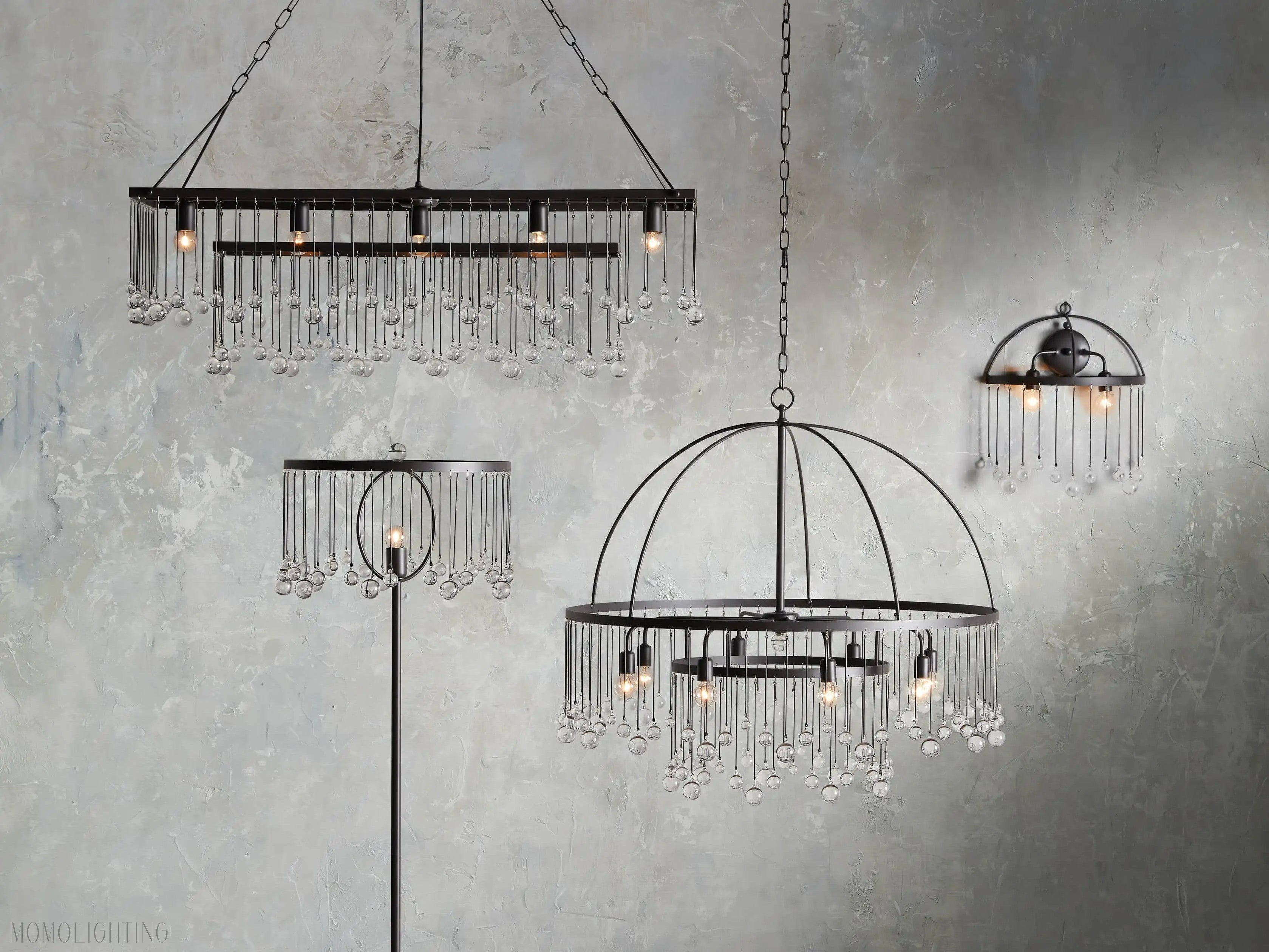 Aubrey Crystal Ball Rectangular Chandelier 47'' 60''-Momo Lighting
