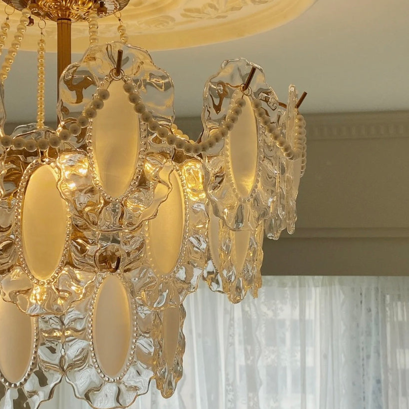 European Vintage Style Luxury Elegant Cream White Chandelier/Ceiling Light Fixture with White Pearl Chains for Living Room Bedroom Restaurant Dining Room-MEET LIGHTING