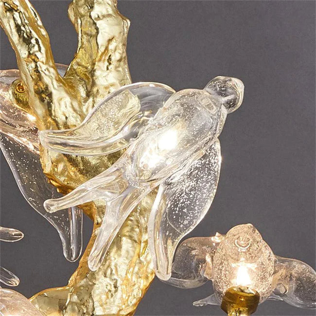 Modern Bird Glass Tree Branch Long Staircase Chandelier
