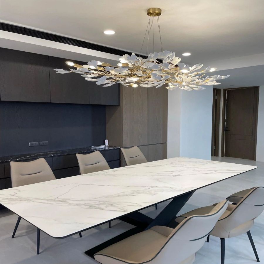 Boat-Shaped Ceramic Ginkgo Leaf Chandelier-MEET LIGHTING