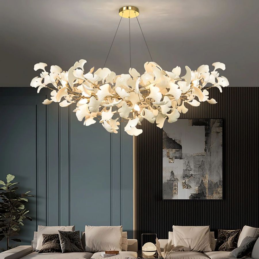 Boat-Shaped Ceramic Ginkgo Leaf Chandelier-MEET LIGHTING