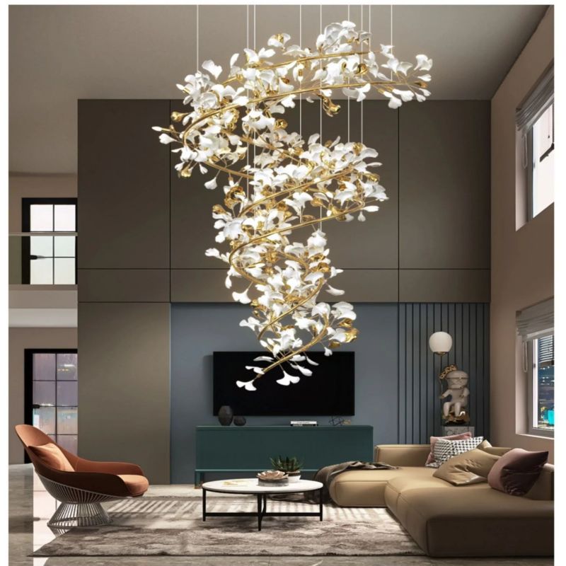 Ceramic Ginkgo Cascading B (Spiral) Branch Chandelier-MEET LIGHTING