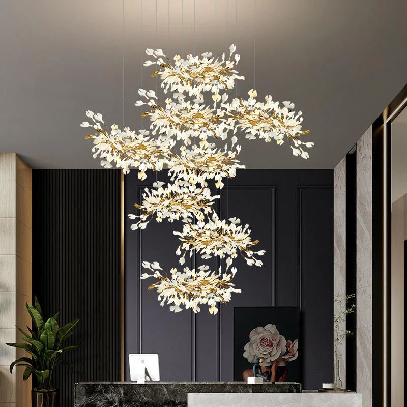 Ceramic Ginkgo Cascading Chandelier-MEET LIGHTING