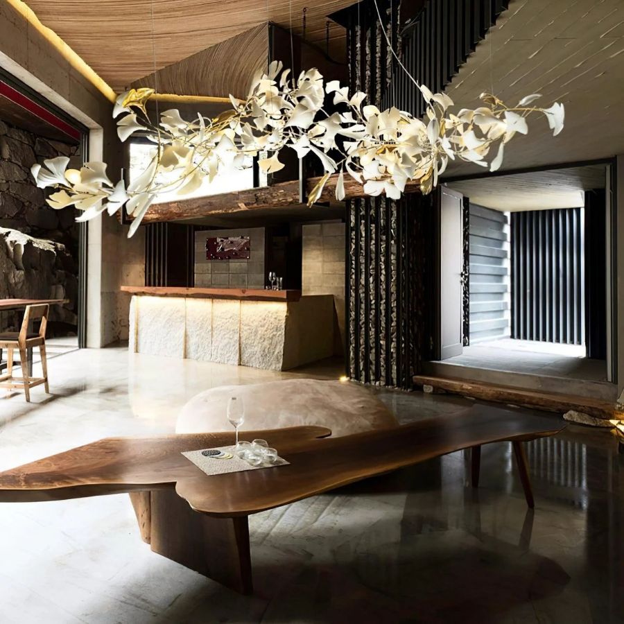 Ceramic Ginkgo Leaf Linear Extended Chandelier-MEET LIGHTING