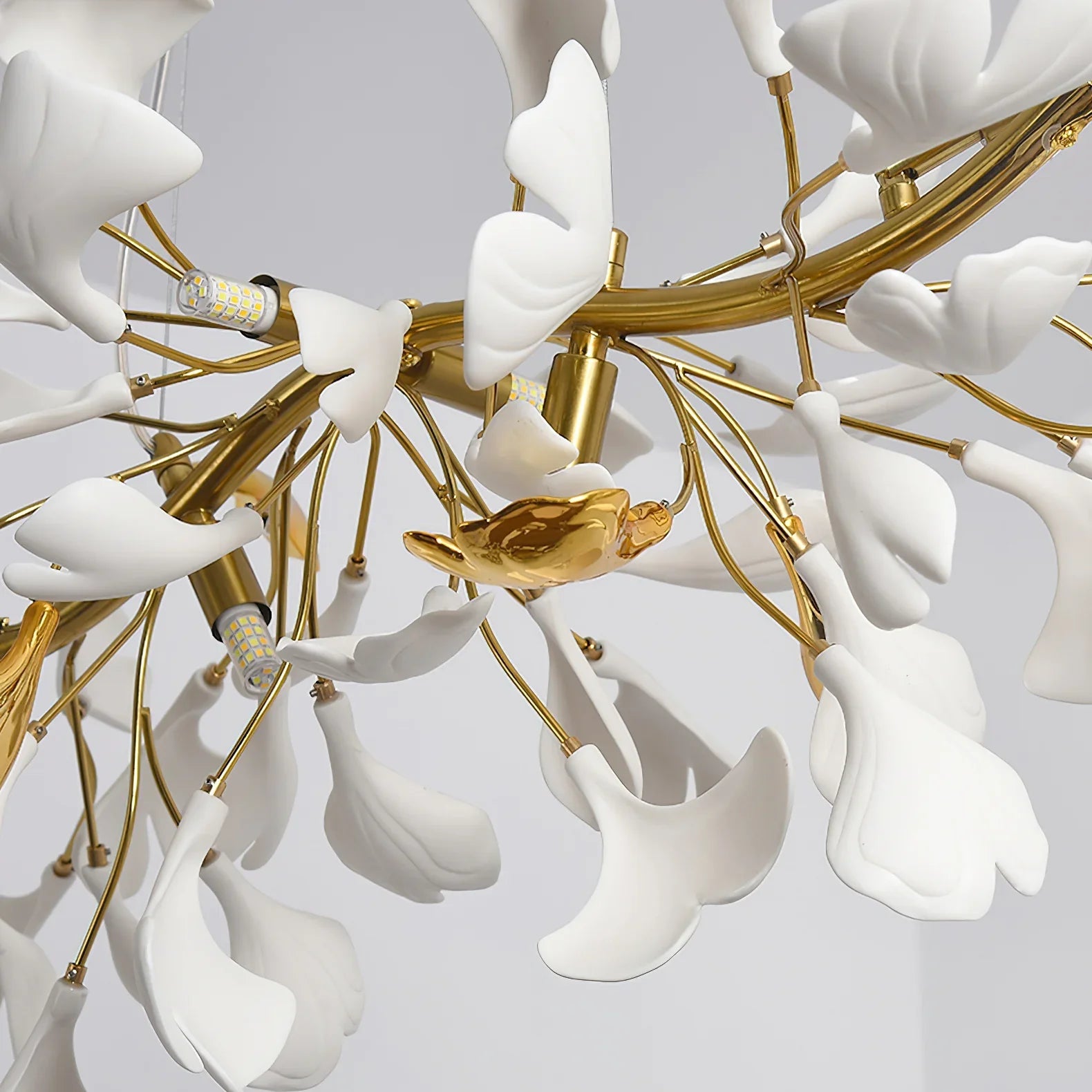 Ceramic Ginkgo Round Staircase Chandelier-MEET LIGHTING