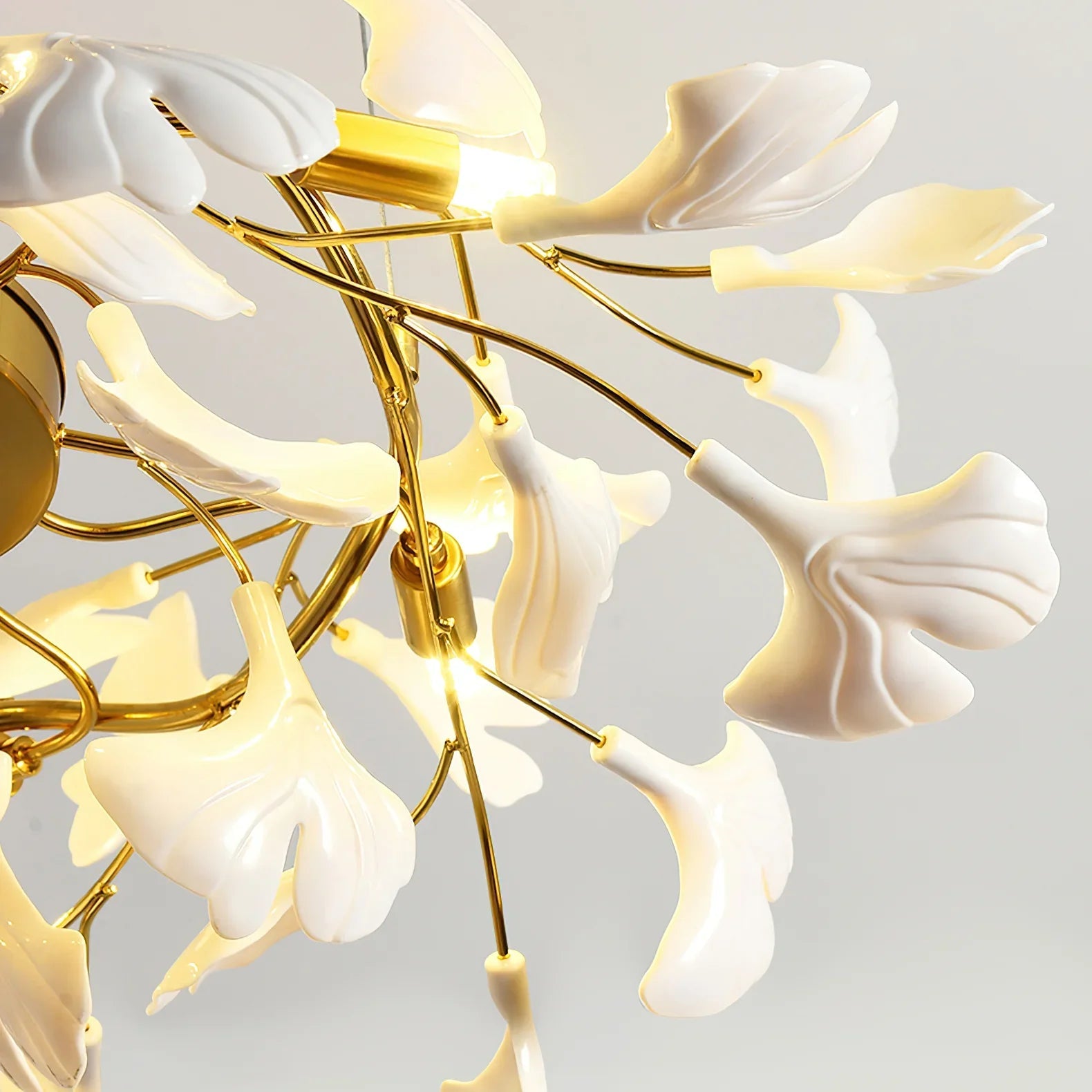 Ceramic Ginkgo Round Staircase Chandelier-MEET LIGHTING