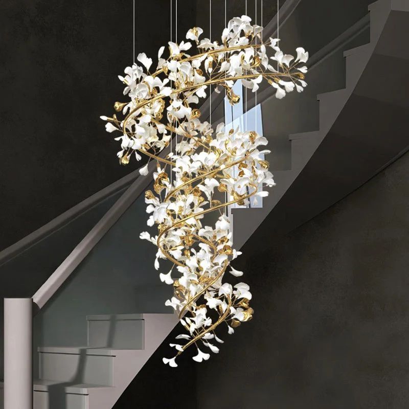 Ceramic Ginkgo Spiral Linear Chandelier-MEET LIGHTING