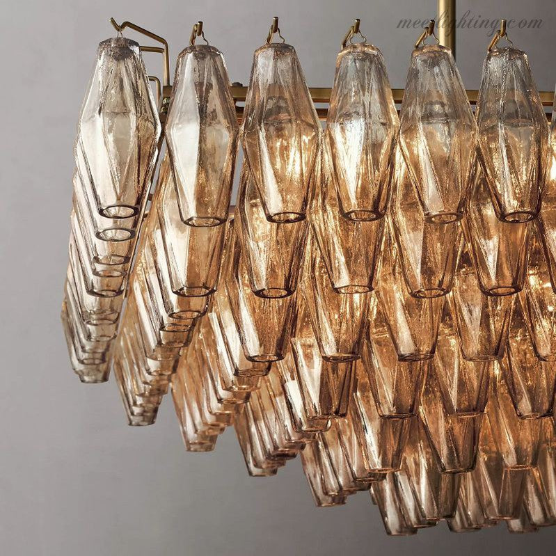 Chara Smoke Glass Tiered Rectangular Chandelier 54"-MEET LIGHTING