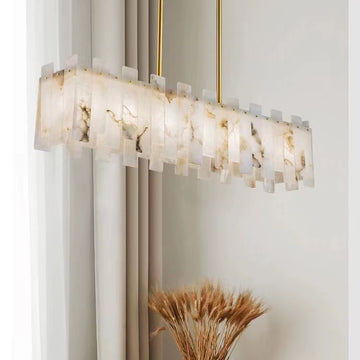 Charlene Marble Brass Linear Chandelier-MEET LIGHTING