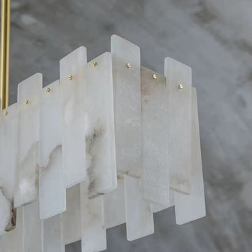 Charlene Marble Brass Linear Chandelier-MEET LIGHTING
