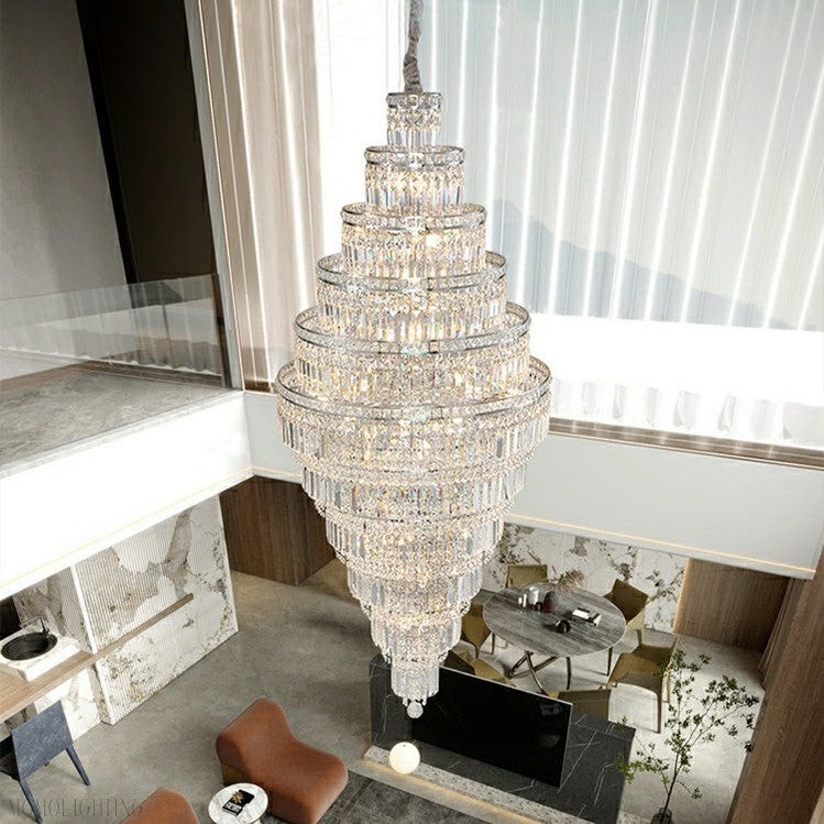Chrome Extra Large Crystal Chandelier for Foyer Staircase Living Room Entrance Ceiling Light Fixture In Silver-MEET LIGHTING