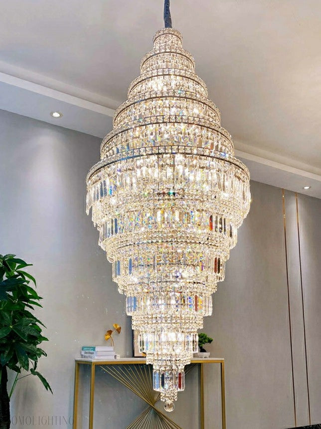 Chrome Extra Large Crystal Chandelier for Foyer Staircase Living Room Entrance Ceiling Light Fixture In Silver-MEET LIGHTING