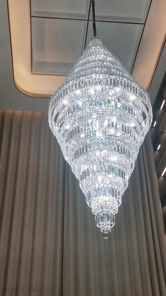 Chrome Extra Large Crystal Chandelier for Foyer Staircase Living Room Entrance Ceiling Light Fixture In Silver-MEET LIGHTING