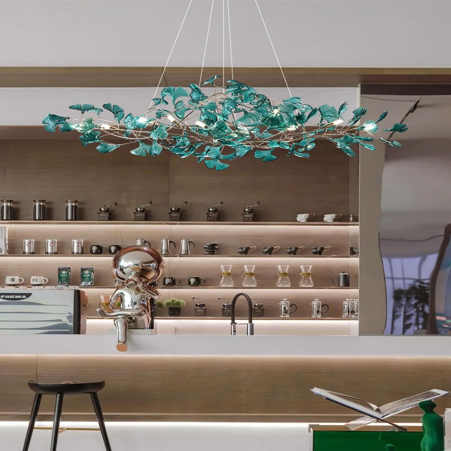 Colorful Glass Ginkgo Leaf Chandelier-MEET LIGHTING