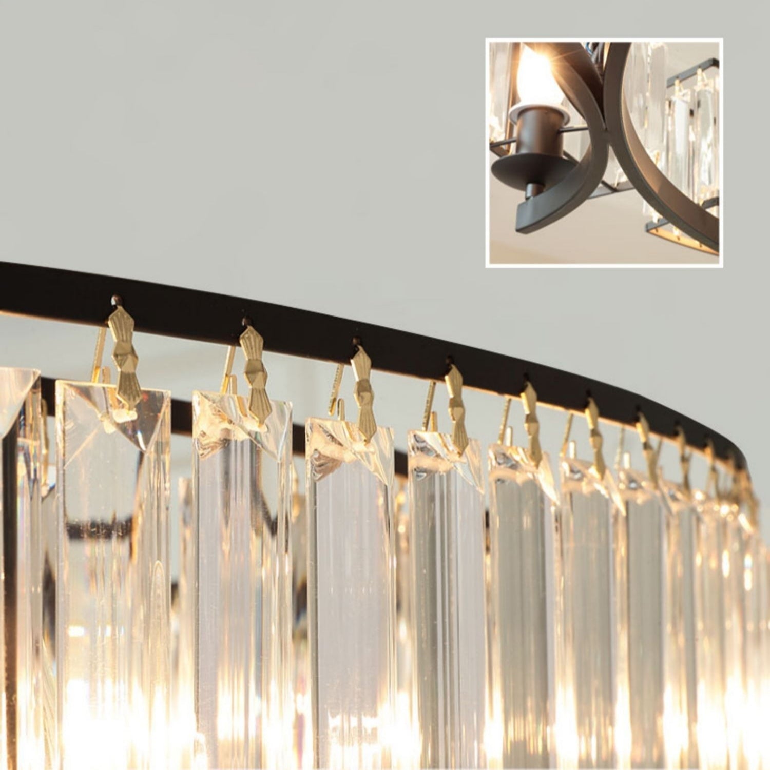 Decorative 6/ 8/ 10/ 12-Light Crystal Ceiling Chandelier Triangular Prism Island Light Fixture Metal Shade for Living Room-MEET LIGHTING