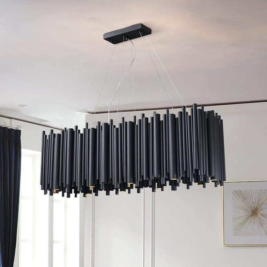Dore Black Tubular Rectangle Chandelier 32" 40"-MEET LIGHTING