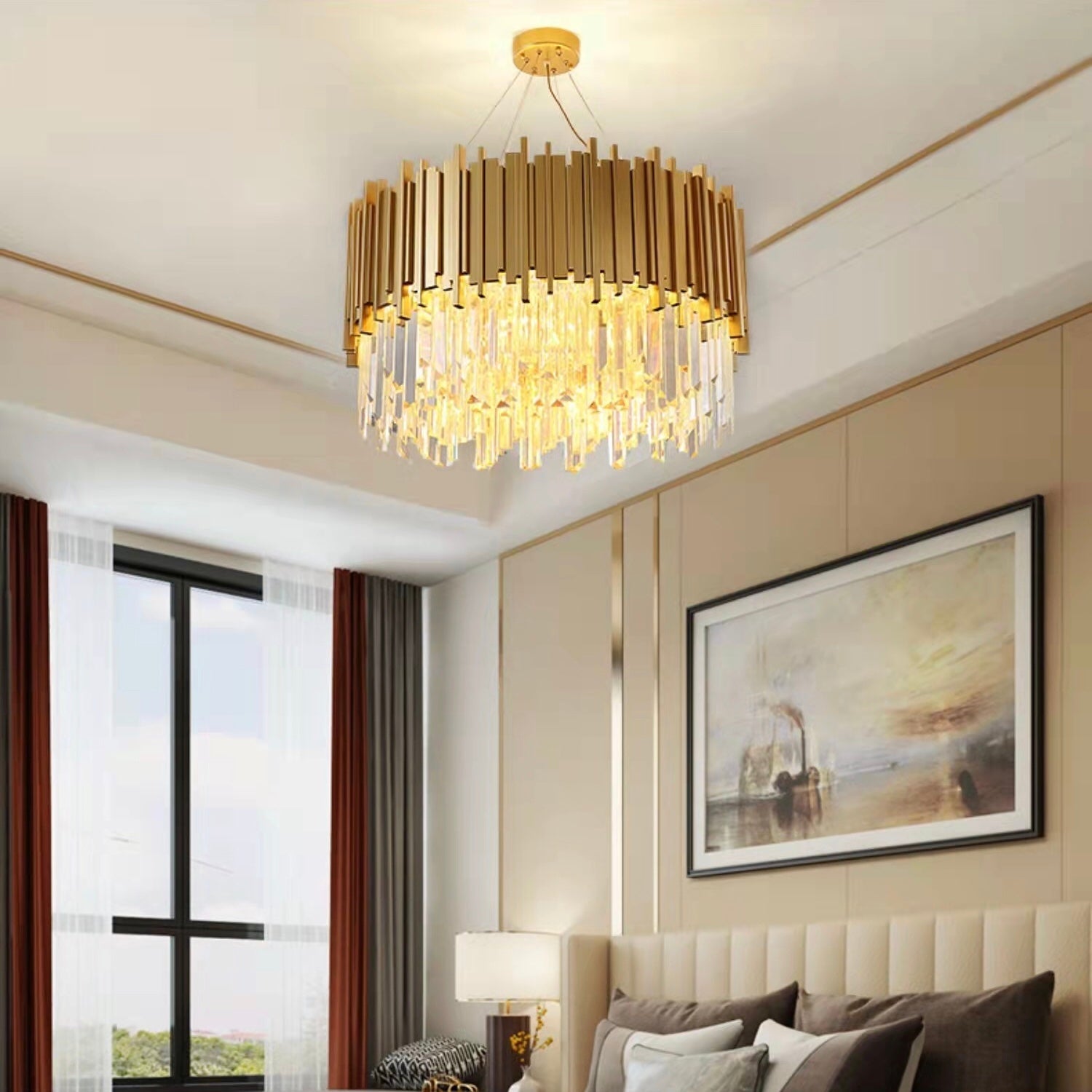 Gold/Silver Round Modern Tiered Metal Crystal Chandelier-MEET LIGHTING