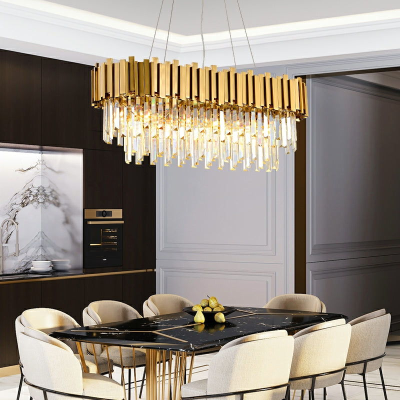 Gold/Silver Round Modern Tiered Metal Crystal Chandelier-MEET LIGHTING
