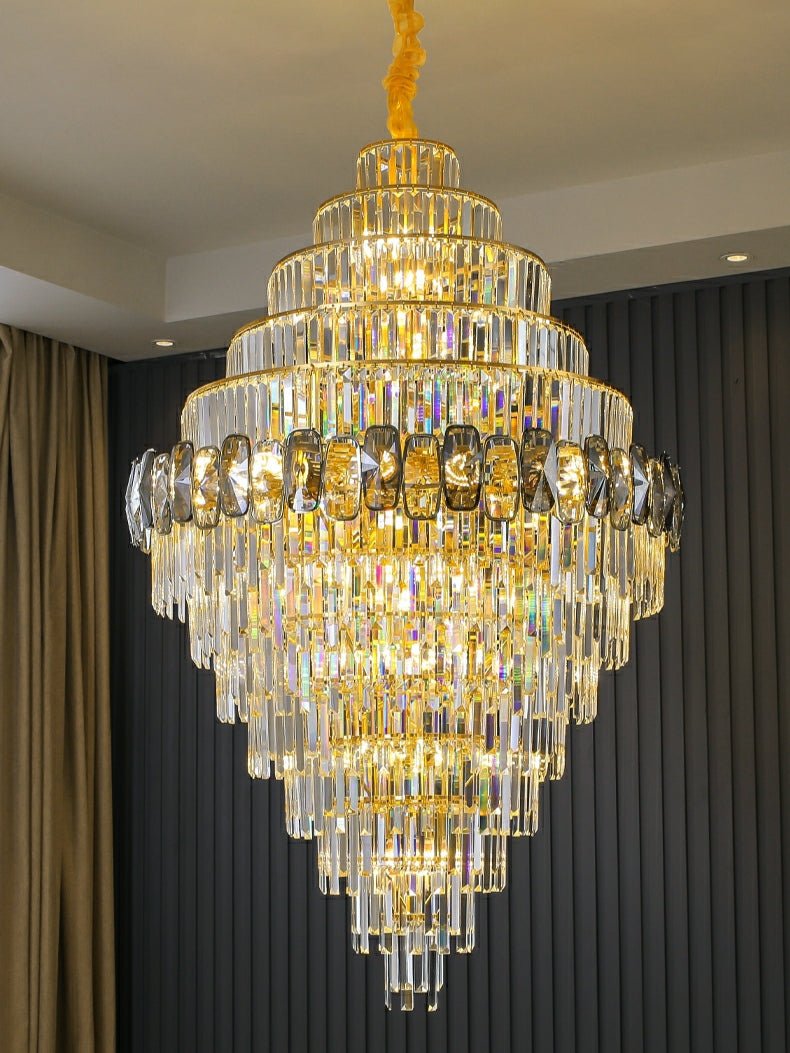 Fashion Large Staircase Chandelier For Foyer Living Room Entrance Crystal Ceiling Light Fixture In Gold Finish-MEET LIGHTING