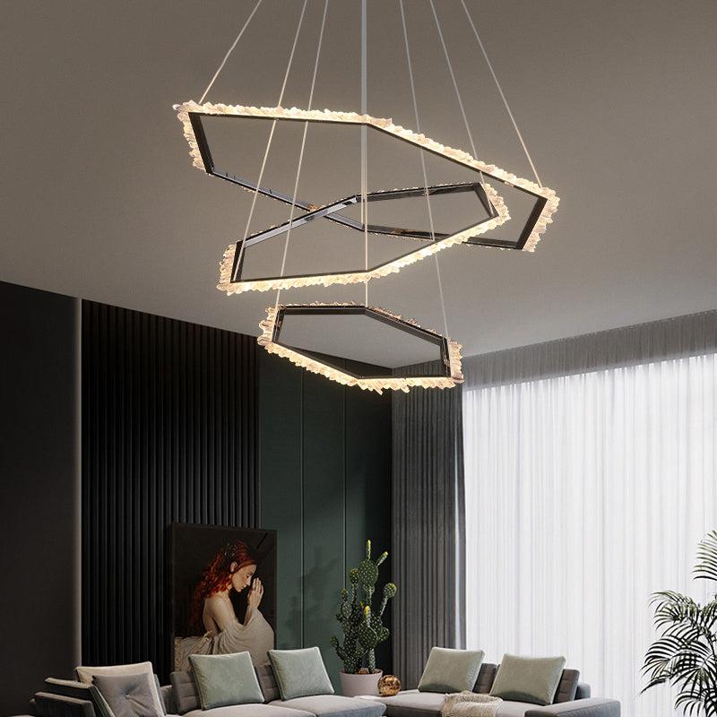 Gina Hexagonal Rock Crystal Black Ring Chandelier-MEET LIGHTING