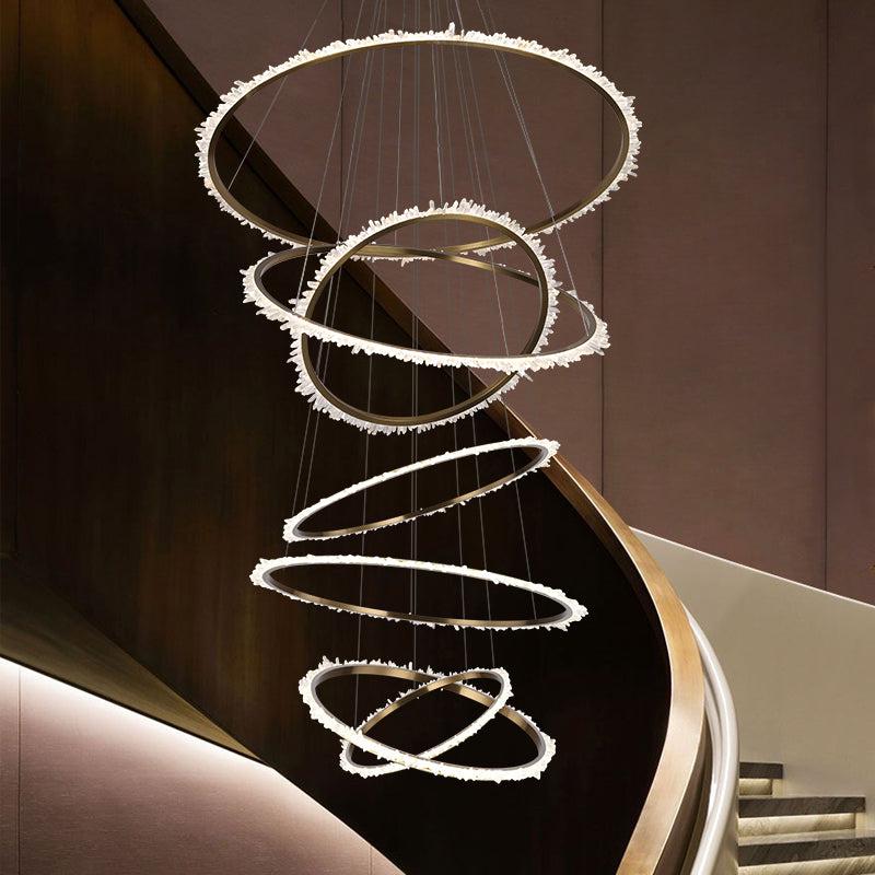 Gina Rock Crystal Multi Rings Chandelier For Staircase-MEET LIGHTING