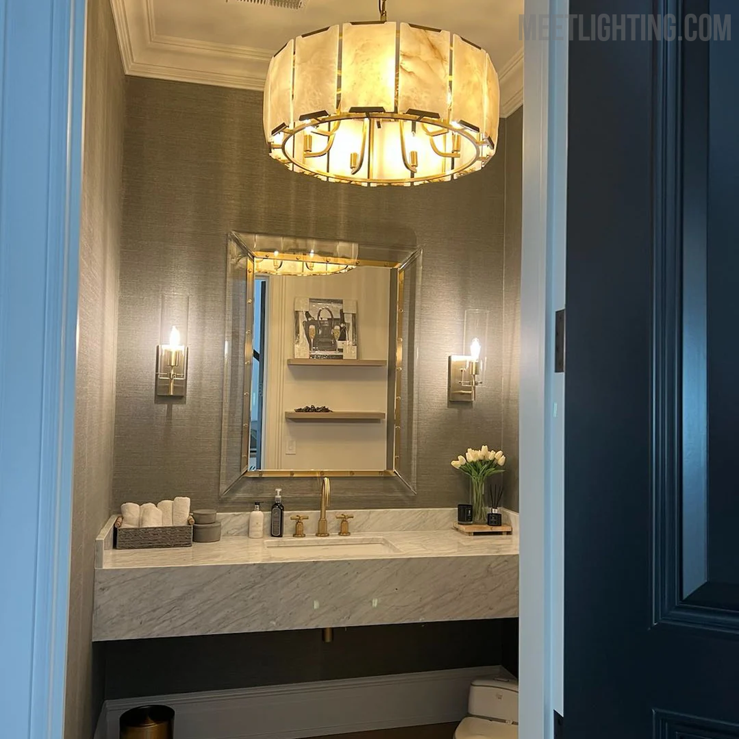 Harlow Calcite Round Chandelier 43"-MEET LIGHTING