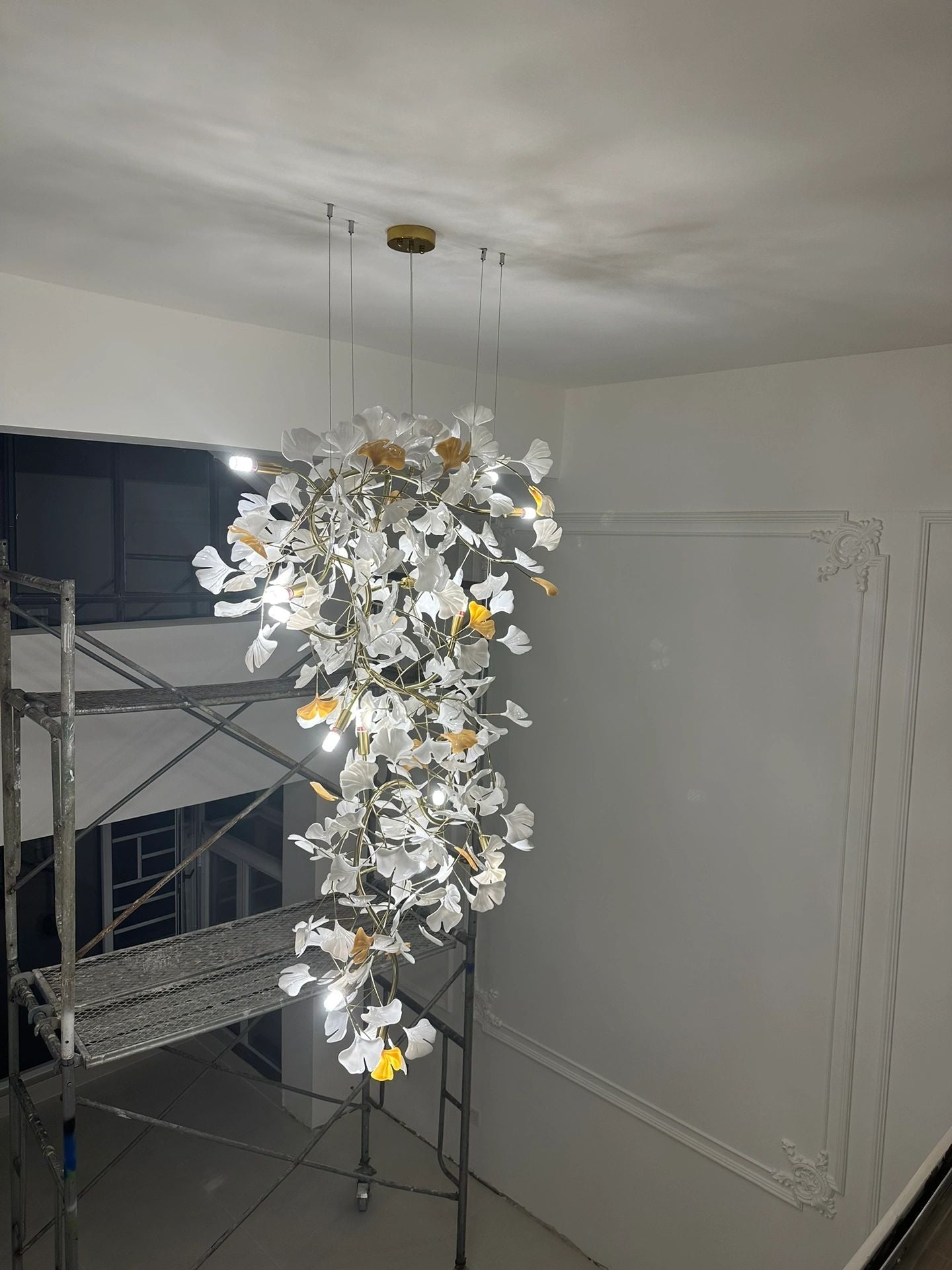 Ceramics Ginkgo Leaves Twig Chandelier Tree Branch Shaped Pendant Light For High Ceiling Living Room Hotel Hall-MEET LIGHTING