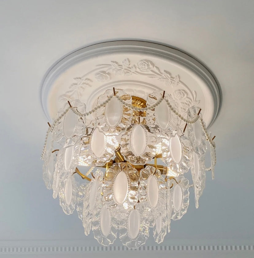 European Vintage Style Luxury Elegant Cream White Chandelier/Ceiling Light Fixture with White Pearl Chains for Living Room Bedroom Restaurant Dining Room-MEET LIGHTING