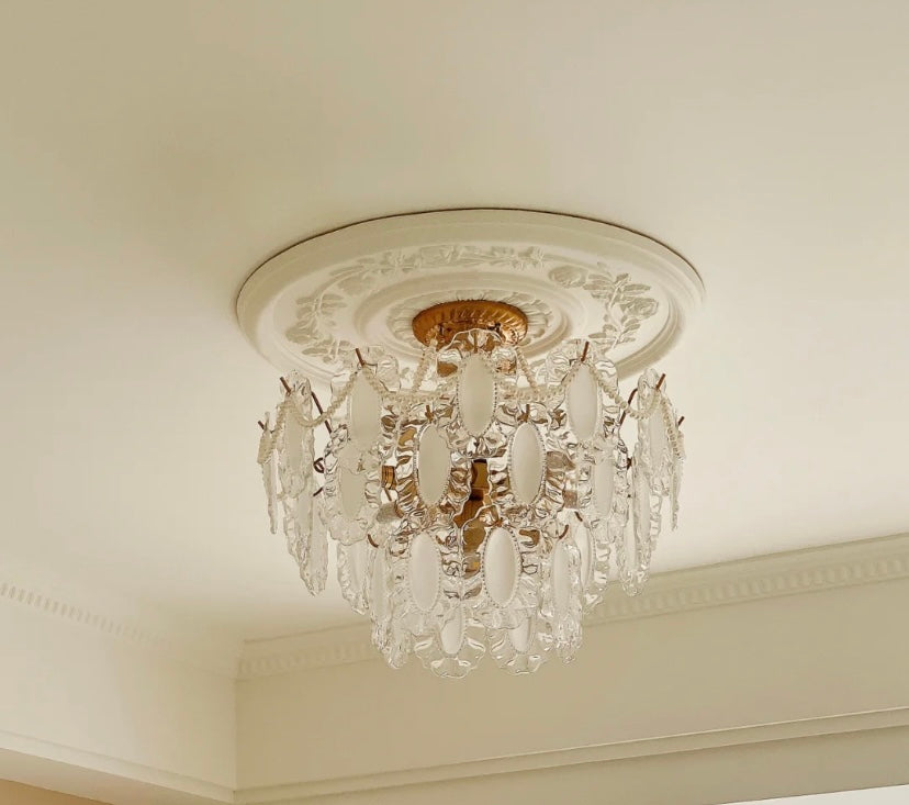 European Vintage Style Luxury Elegant Cream White Chandelier/Ceiling Light Fixture with White Pearl Chains for Living Room Bedroom Restaurant Dining Room-MEET LIGHTING