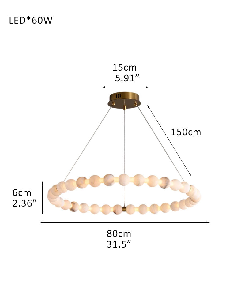 Pearl Alabaster Necklace Round Chandelier 20in 24in 31in 40in | Single Ring