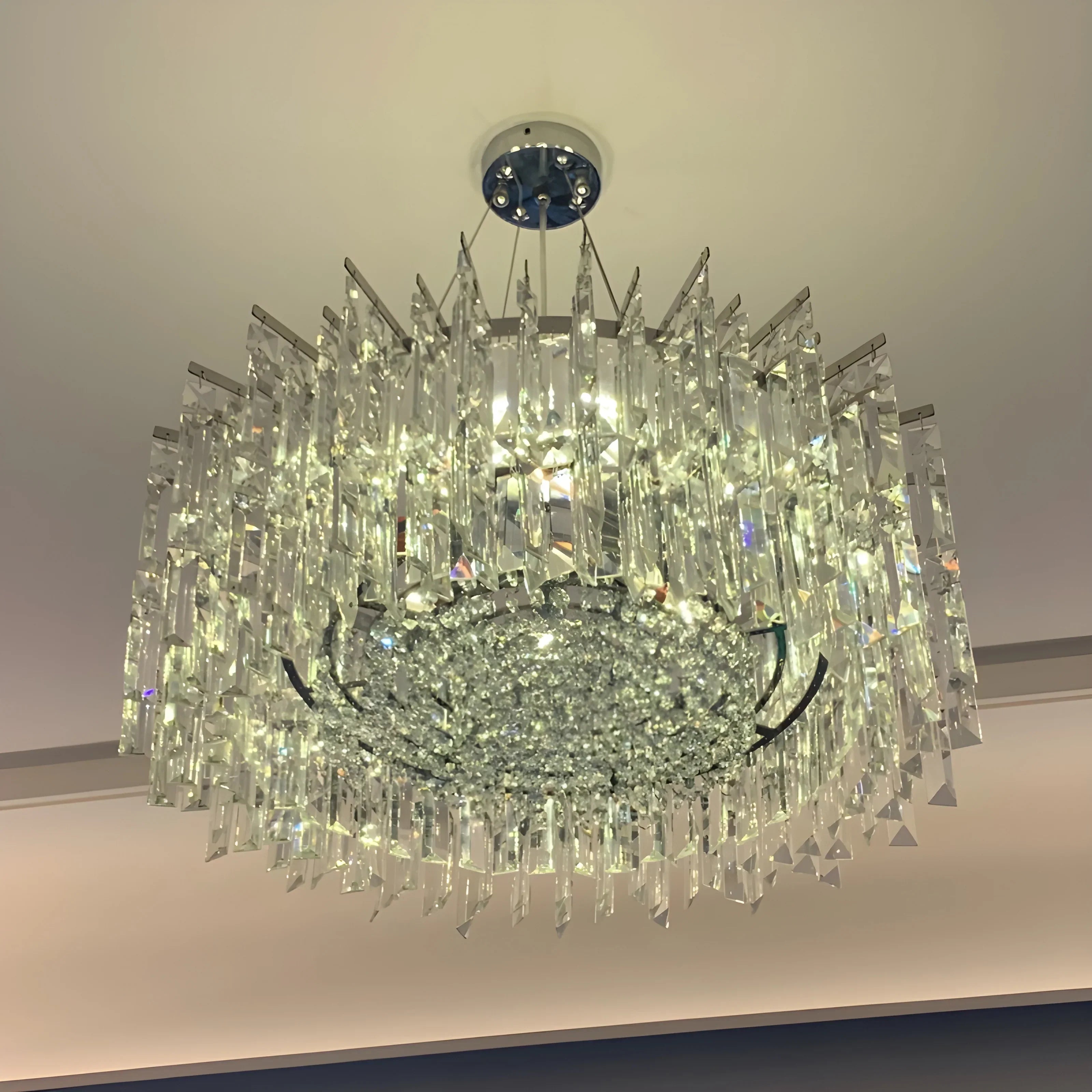 Chrome Silver Stylish Round Crystal Chandelier Modern Ceiling Pendant Light For Living Room/ Bedroom-MEET LIGHTING