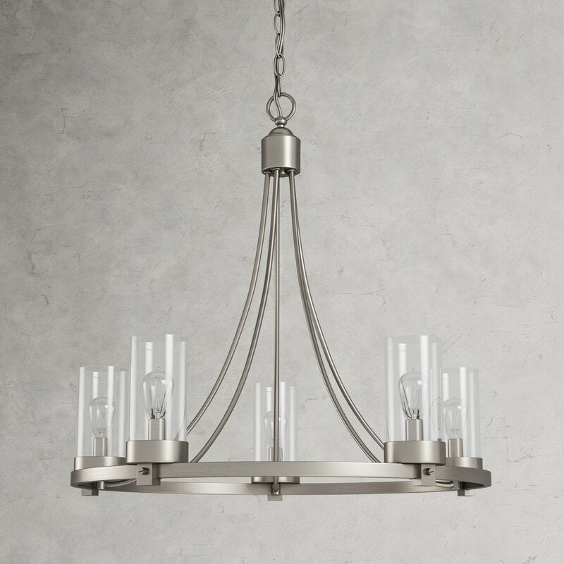 Matte Black/ Chrome Farmhouse Chandeliers 5-Light Wagon Wheel North American Traditional Patio Ceiling Lights-MEET LIGHTING
