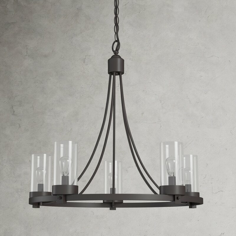 Matte Black/ Chrome Farmhouse Chandeliers 5-Light Wagon Wheel North American Traditional Patio Ceiling Lights-MEET LIGHTING