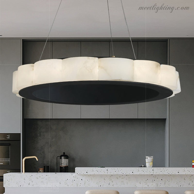 Moden Alabaster Round Chandelier Black-MEET LIGHTING