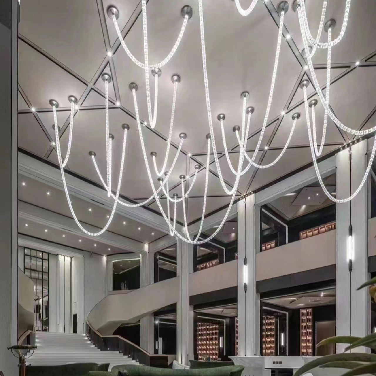 Modern Collier LED Pendant 12ft/10ft(customize)-Meet Lighting