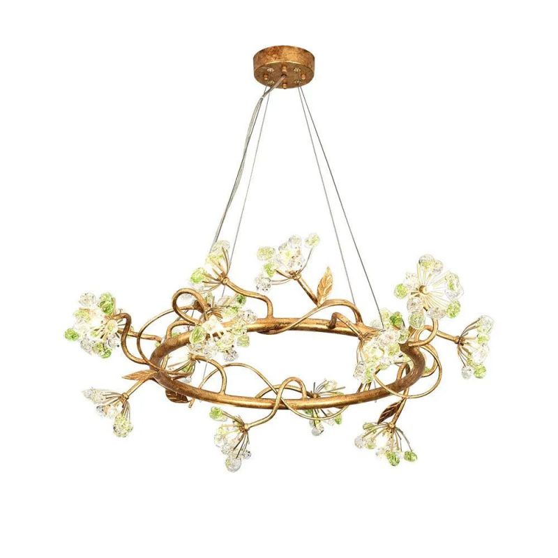 Modes Brass Ring Stone Flower Chandelier-MEET LIGHTING