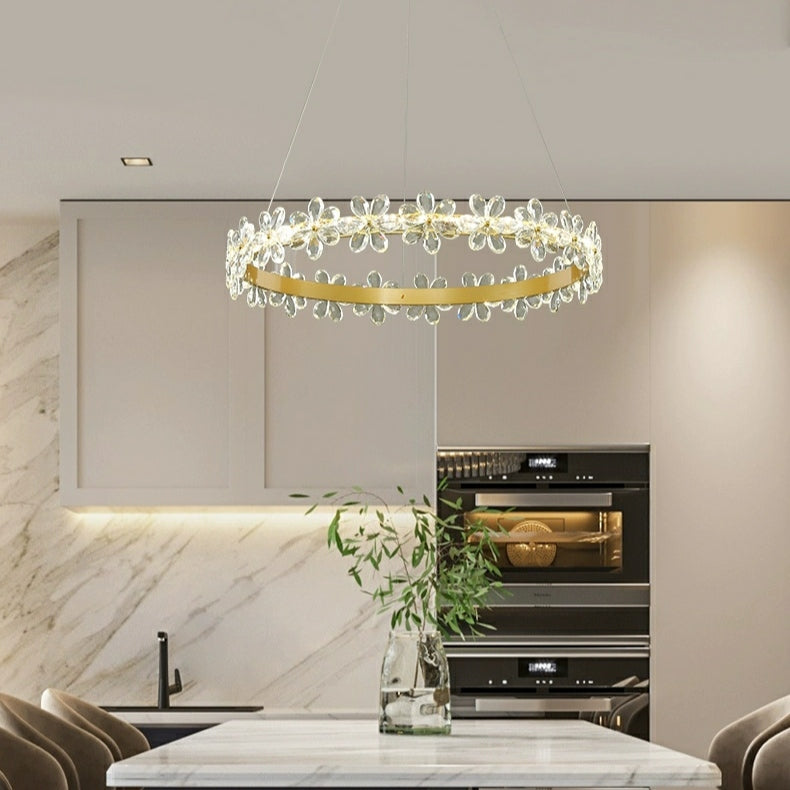 New Style Flower Crystal Chandelier For Living Room Petal Ring Pendant Lighting Fixture for Girls Bedroom-MEET LIGHTING