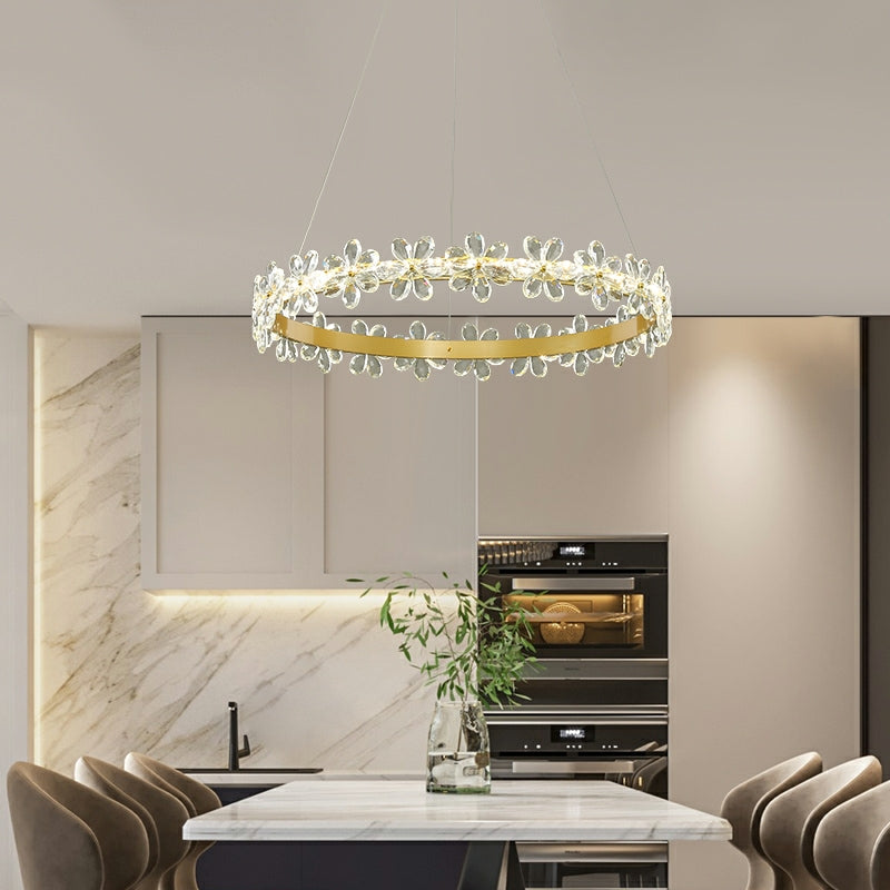 New Style Flower Crystal Chandelier For Living Room Petal Ring Pendant Lighting Fixture for Girls Bedroom-MEET LIGHTING