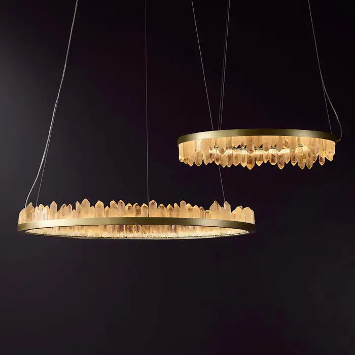 Modern Style Rings Brass & Natural Quartz Crystal Chandelier in Brass/Black Finish-MEET LIGHTING