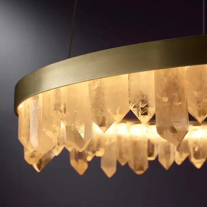 Modern Style Rings Brass & Natural Quartz Crystal Chandelier in Brass/Black Finish-MEET LIGHTING