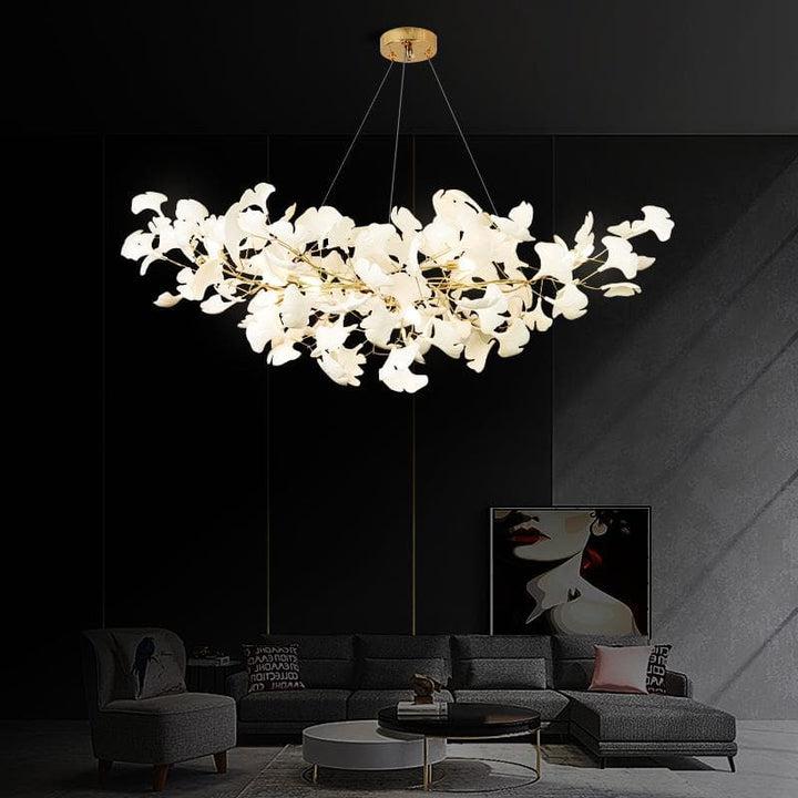 Modern Porcelain Linear Gold Ginkgo Chandelier For Living Room Dining Room-MEET LIGHTING