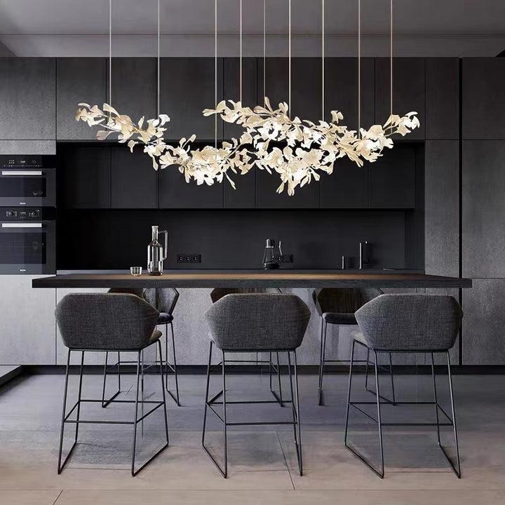 Modern Porcelain Linear Gold Ginkgo Chandelier For Living Room Dining Room-MEET LIGHTING
