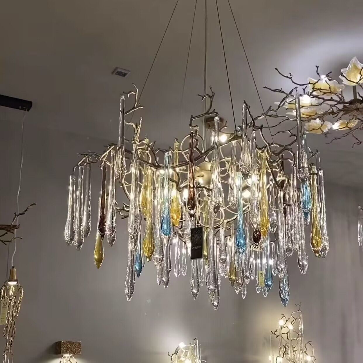 Elegant Blue Colored Branch Glaze Drops Chandelier for Dining Room-MEET LIGHTING