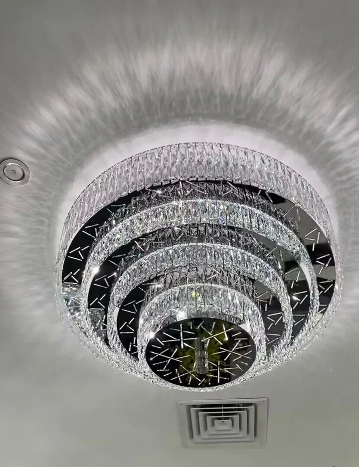 Oversized Modern Creative Flush Mount Round Multi-layers Crystal Pendant Chandelier for Living/Dining Room/Hallway-MEET LIGHTING