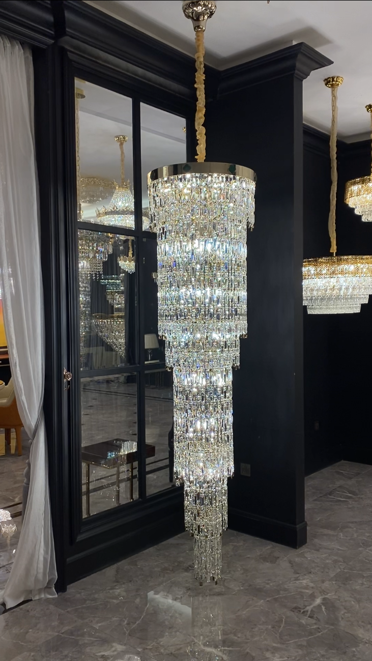 Luxury Modern Round Multi-layers Crystal Chandelier with Four Leaf Clover for Staircase/High-ceiling Space/ Foyer-MEET LIGHTING