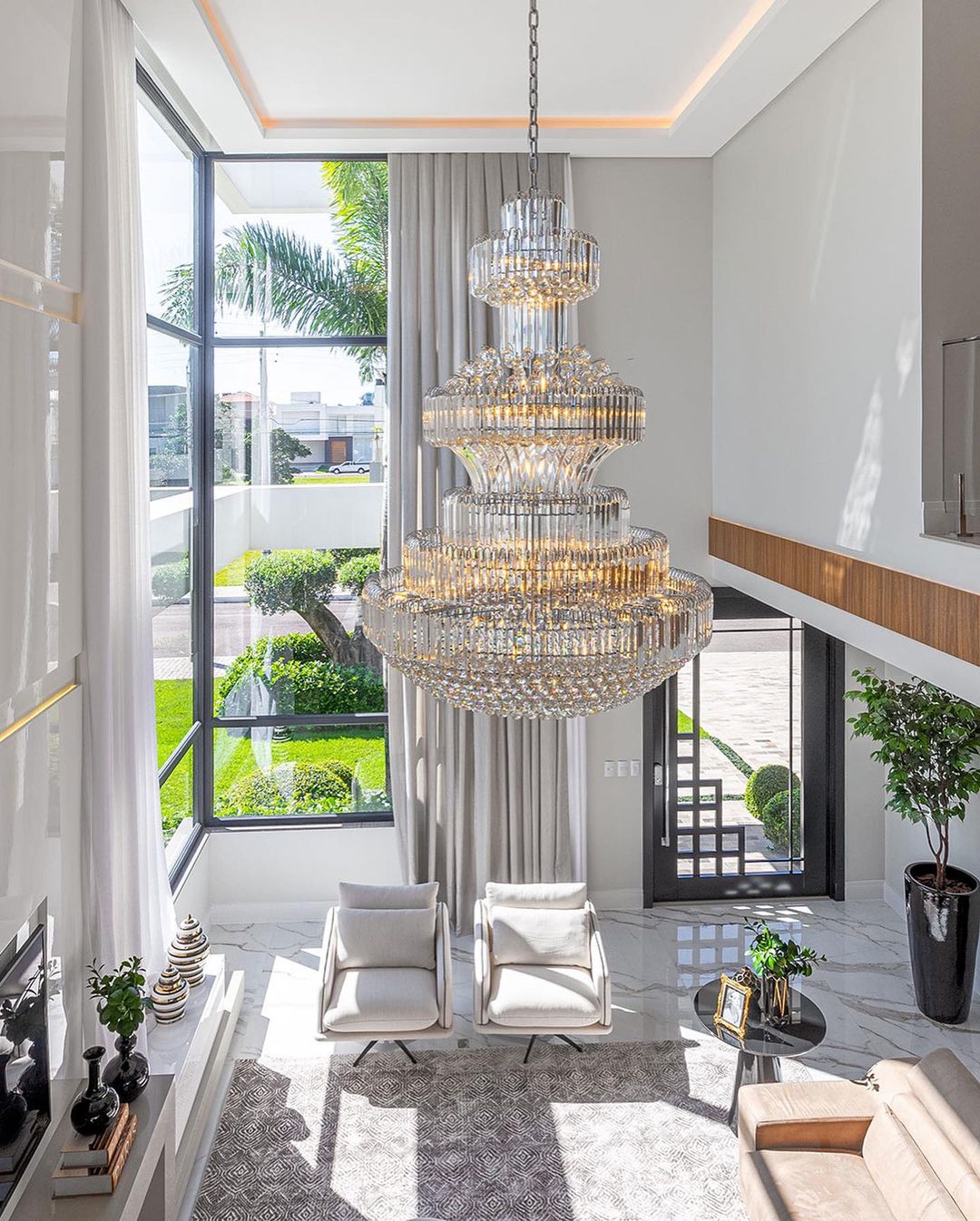 Golden Era Grand Cascade Clear Crystal Chandelier for High-ceiling-MEET LIGHTING