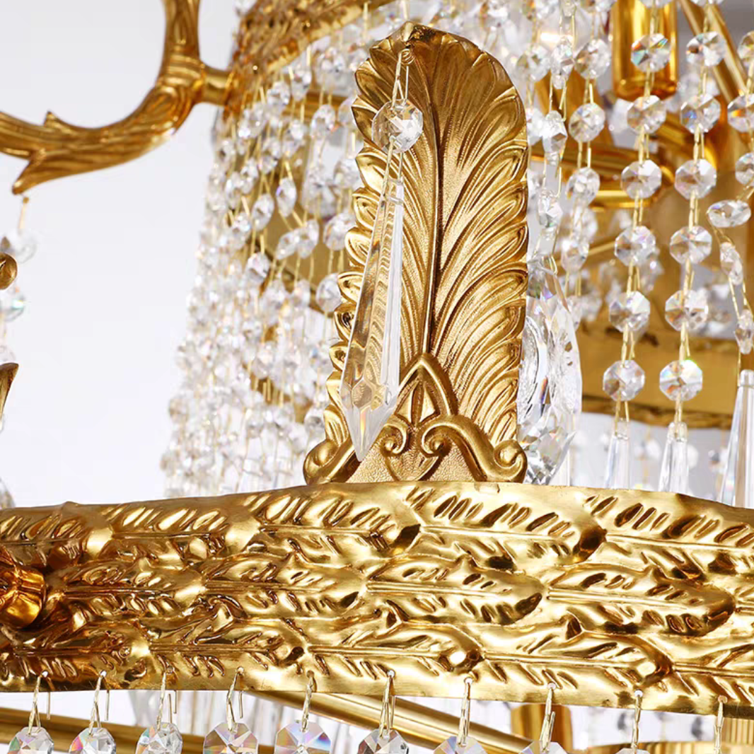 Stunning Oversized Luxury Golden Metal Candle Crystal Tassel Chandelier For High-ceiling Staircase/Entryway/Living/Meeting Room-MEET LIGHTING