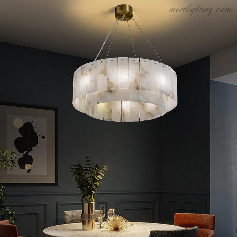 Theseus Alabaster Anne Modern 2 tier Round Art Chandelier-MEET LIGHTING