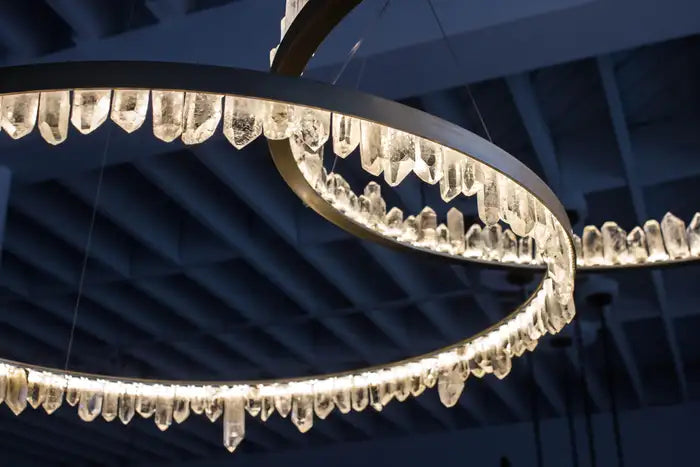 Modern Style Rings Brass & Natural Quartz Crystal Chandelier in Brass/Black Finish-MEET LIGHTING